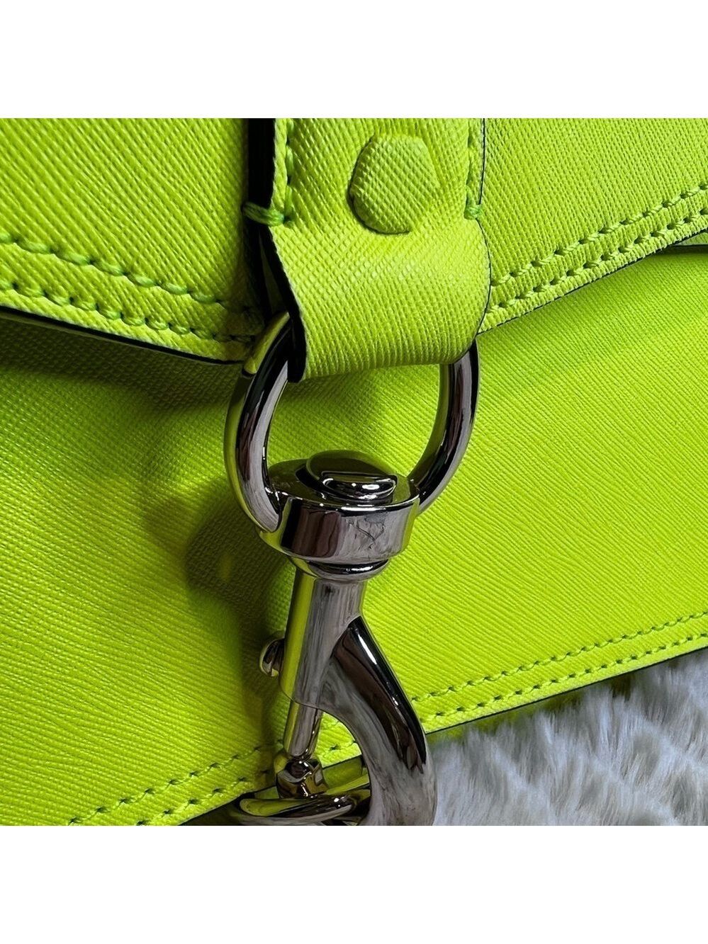 REBECCA MINKOFF HUDSON MOTO LEATHER NEON MARIGOLD BAG - Picture 4 of 16